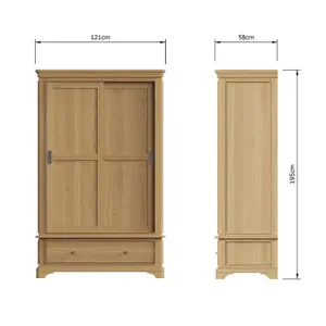 2 Door 1 Drawer Sliding 1.2M Combination Wardrobe Classic Oak