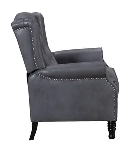 Faux Leather Suede Grey Marianna Manual Recliner Wingback Chair