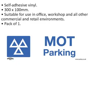 1x MOT PARKING Health & Safety Sign - Self Adhesive 300 x 100mm Warning Sticker