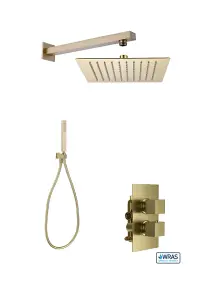 Aquarius RainLux Square Brushed Brass 2 Outlet Shower Bundle