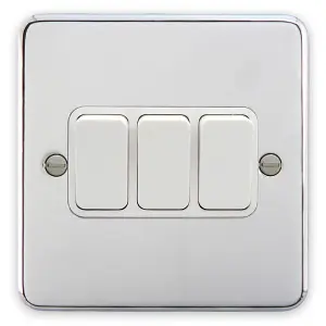 Deta 1905CHW Light Switch 3 Gang 2 Way 10A (Polished Chrome / White Insert)