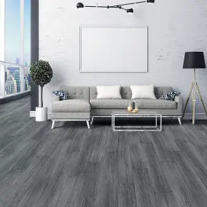 Set of 36 Dark Grey Rustic Style Wood Effect Plank Self Adhesive PVC Flooring Covering 5m²