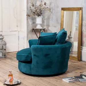 Havana Velvet Fabric Swivel Based Base Cuddle Chair - Teal