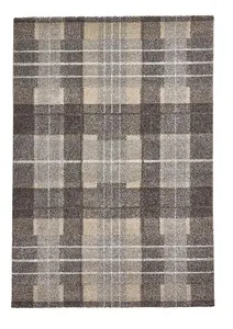 Grey Modern Geometric Tartan Chequered Easy To Clean Rug For Dining Room-160cm X 220cm