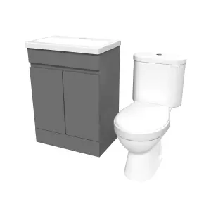 Nes Home 600mm Steel Grey Basin Vanity Unit & Close Coupled Toilet Set