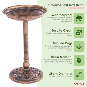 Oypla Traditional Ornamental Pedestal Garden Water Bird Bath (Bronze)