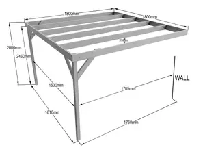 Wall-mounted wooden box pergola, complete DIY kit, 1.8m x 1.8m (Rustic brown finish)