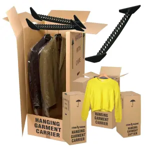 3 Tall Wardrobe Boxes Removal Garment Carriers Strong Double Wall Cardboard For Moving Clothes & Garments