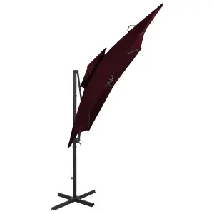 Berkfield Cantilever Umbrella with Double Top 250x250 cm Bordeaux Red