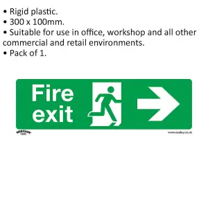 1x FIRE EXIT (RIGHT) Health & Safety Sign - Rigid Plastic 300 x 100mm Warning