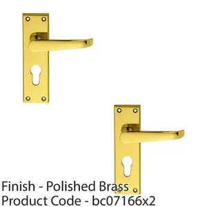 2 PACK - Straight Victorian Latch & EURO Lock Door Handle Polished Brass Lever Backplate