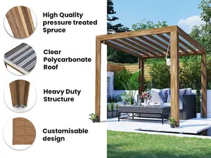 Dunster House Pergola with Roof 2.5m x 2.5m Pressure Treated Wooden Shelter Terracube