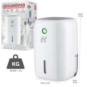 NETTA Portable Dehumidifier 800ml Mini Air Dehumidifier for Mould Moisture - White