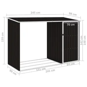 Peace Garden Firewood Shed 245x98x159 cm Galvanised Steel Black