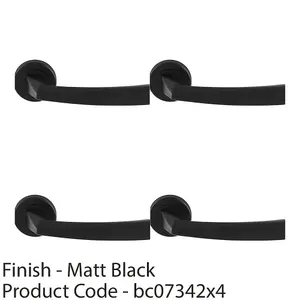 4 PACK - Premium Geometric Slim Door Handle Set - Matt Black Designer Lever Round Rose