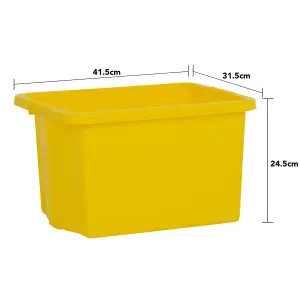 Wham 4x Stack & Store 24L Mixed Colour Plastic Storage Boxes. Home, Office, Classroom, Playroom, Toys, Books. L42 x W32 x H25cm