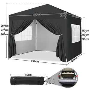 Yaheetech 3mx3m Black Fabric Pop Up Canopy Tent w/ Sidewalls