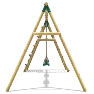 Rebo Wooden Swing Set with Up and Over Climbing Wall - Ela Green