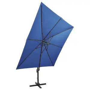 Berkfield Cantilever Umbrella with Pole and LED Lights Azure Blue 300 cm