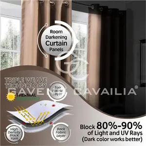 GC GAVENO CAVAILIA Latte Blackout Eyelet Curtains 66x72 Inches 80-90% Black Out Thermal Ring Top Curtain Pair Window