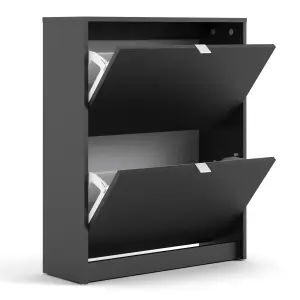 Shoes Shoe cabinet  w. 2 tilting doors and 2 layers Matt Black