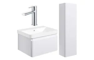 Aquarius Sophie 605MM Vanity Unit Matt White Tall Boy Set with Chrome Brassware