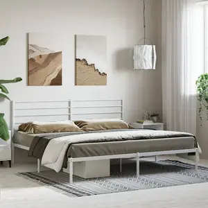 Berkfield Metal Bed Frame with Headboard White 183x213 cm