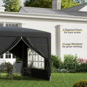 Outsunny 3mx3m Pop Up Gazebo Party Tent Canopy Marquee with Storage Bag Black