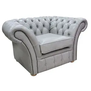 Chesterfield Club Armchair Stella Dove Grey Leather In Balmoral Style