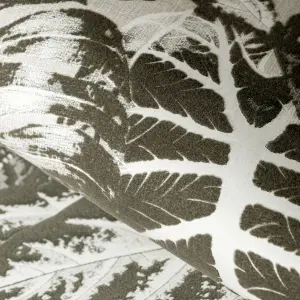 Galerie Feel Silver Flocked Velvet Elephant Leaf Wallpaper Roll