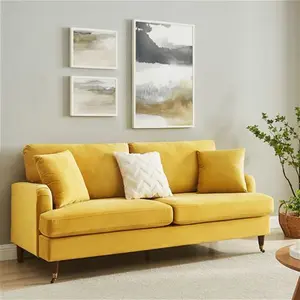 Brigette 3-Seater Mustard Velvet Sofa With Antique Brass Castor Legs - Daals - Sofas