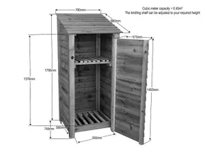 Wooden tool store with storage shelf, garden storage W-79cm, H-180cm, D-88cm - brown finish