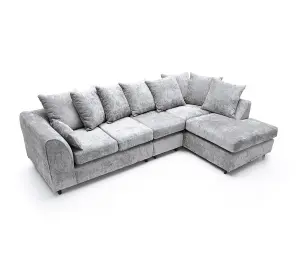 Harriet Crushed Chenille Large Right Facing Corner Sofa in Light Grey