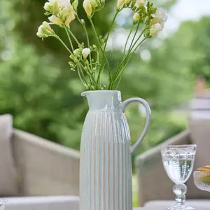 Traditional Tall Ribbed Blue Decorative Pitcher Jug Vase (BR12)