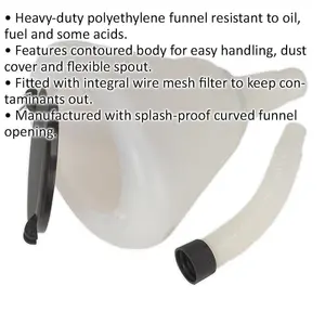 200mm Heavy Duty Funnel with Lid and Flexi Spout - Ideal for DIY and Professional Use