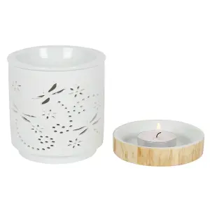 Ceramic Cut-Out Dragonfly Oil Burner - White