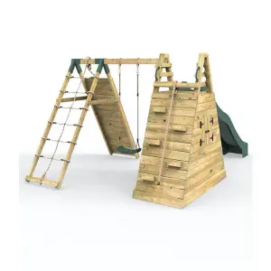 Rebo Wooden Pyramid Climbing Frame with Swing and 8.7ft Water Slide - Mystic