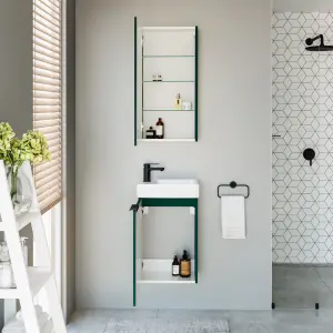 Bathroom Mirror Cabinet Washroom Cupboard Dark Green Slim 400mm Wall Storage Unit Avir