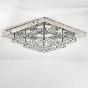 Modern 50cm Double Tiers Square Crystal LED Flush Mount Cool White Ceiling Light Fixture Chandelier