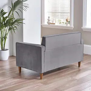 Furniturebox UK Velvet Sofa - 'Kit' 2 Seater Upholstered Grey Fabric Sofa - Vertical Stitching - Modern Living Room Furniture