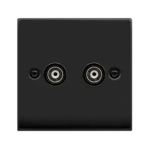 Matt Black Twin Isolated Coaxial Socket - Black Trim - SE Home