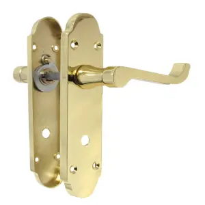 Epsom Door Handle Bathroom Lock Scroll Lever - Brass Pack Hinges