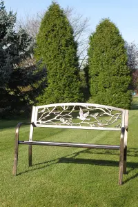 Metal Garden Bench with Cast Iron 'Birds Design' Back Rest