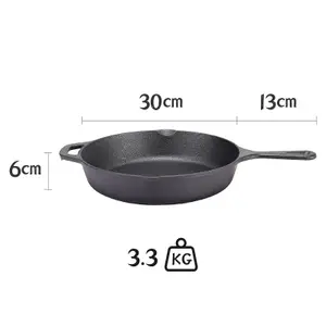 Black Round Cast Iron Kitchen Grill Skillet Frying Pan with Short Handle W 30cm