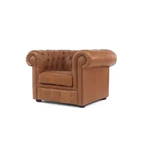 Chesterfield Handmade Low Back Club ArmChair Old English Tan Real Leather In Classic Style