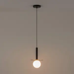 houseof Brass Plate and Frosted Shade Opal Ball Pendant Ceiling Light - Charcoal Grey Black