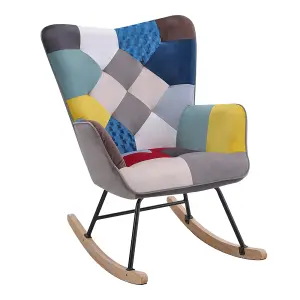 Patchwork Velvet Effect Rocking Chair Rocker Recliner Armchair