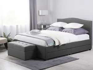 Fabric EU King Size Bed with Storage Grey MONTPELLIER