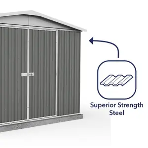 Absco 10ft x 7ft Metal Garden Storage Shed Apex Grey Outdoor Building Single Door