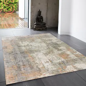 Grey Viscose Easy to clean Abstract Handmade , Luxurious , Modern Rug for Living Room, Bedroom - 160cm X 230cm